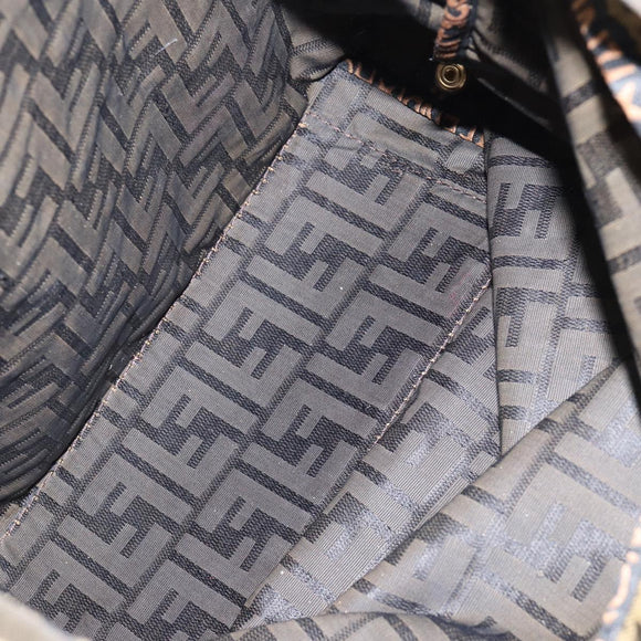 FENDI Zucca Canvas Hand Bag Black Brown Auth bs30706