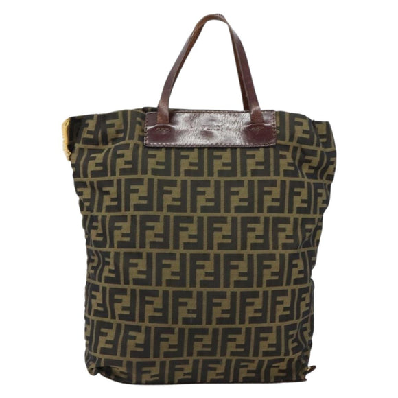 FENDI Zucca Canvas Hand Bag Black Brown Auth bs30706