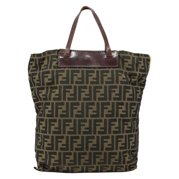 FENDI Zucca Canvas Hand Bag Black Brown Auth bs30706