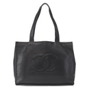 CHANEL COCO Mark Tote Bag Caviar Skin Black Gold CC Auth bs30707-2