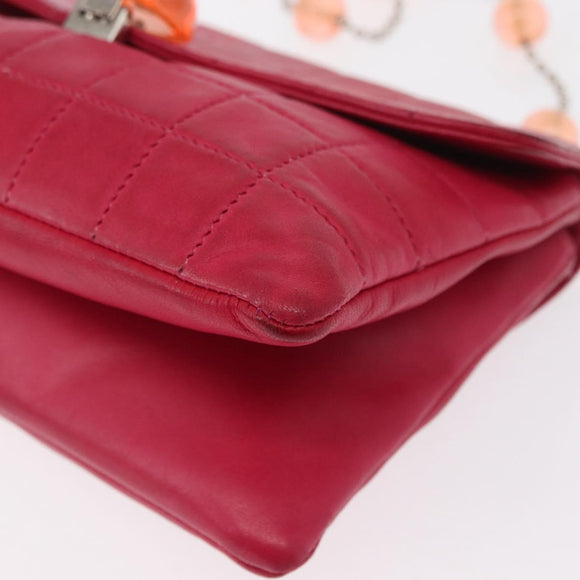 CHANEL Choco Bar Chain Hand Bag Lamb Skin Pink Silver CC Auth bs30713V