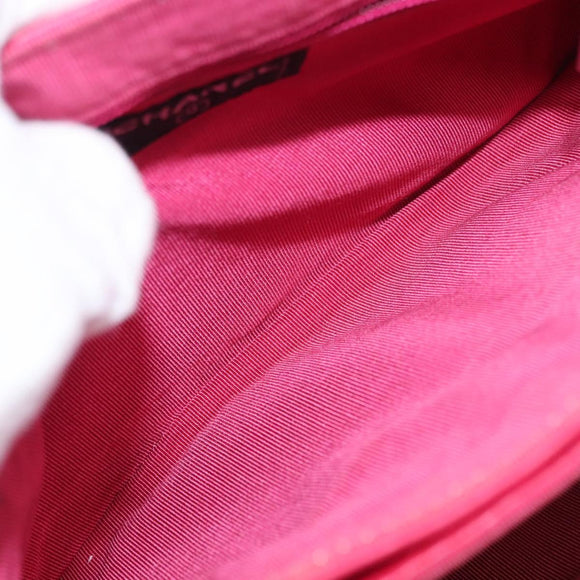 CHANEL Choco Bar Chain Hand Bag Lamb Skin Pink Silver CC Auth bs30713V