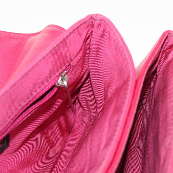 CHANEL Choco Bar Chain Hand Bag Lamb Skin Pink Silver CC Auth bs30713V
