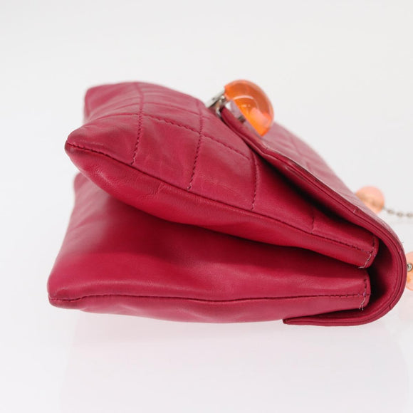 CHANEL Choco Bar Chain Hand Bag Lamb Skin Pink Silver CC Auth bs30713V