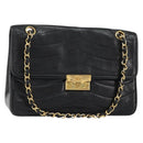 CHANEL Chain Shoulder Bag Lamb Skin Black Gold CC Auth bs30716-1