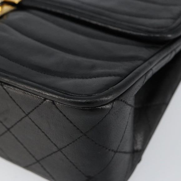 CHANEL Chain Shoulder Bag Lamb Skin Black Gold CC Auth bs30716