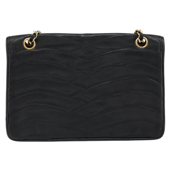 CHANEL Chain Shoulder Bag Lamb Skin Black Gold CC Auth bs30716