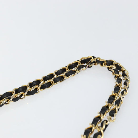 CHANEL Chain Shoulder Bag Lamb Skin Black Gold CC Auth bs30716