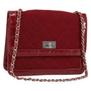 CHANEL 2.55 Matelasse Chain Shoulder Bag Enamel Red Silver CC Auth bs30717-1