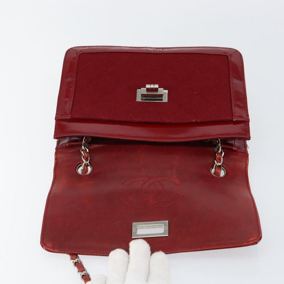 CHANEL 2.55 Matelasse Chain Shoulder Bag Enamel Red Silver CC Auth bs30717