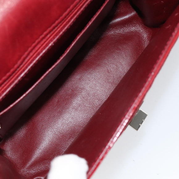CHANEL 2.55 Matelasse Chain Shoulder Bag Enamel Red Silver CC Auth bs30717