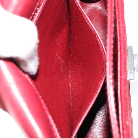 CHANEL 2.55 Matelasse Chain Shoulder Bag Enamel Red Silver CC Auth bs30717