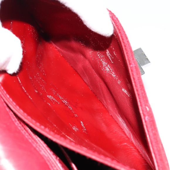 CHANEL 2.55 Matelasse Chain Shoulder Bag Enamel Red Silver CC Auth bs30717