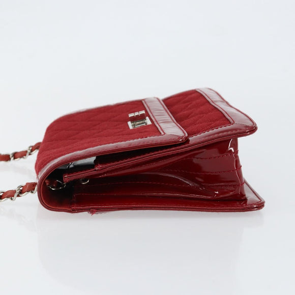 CHANEL 2.55 Matelasse Chain Shoulder Bag Enamel Red Silver CC Auth bs30717