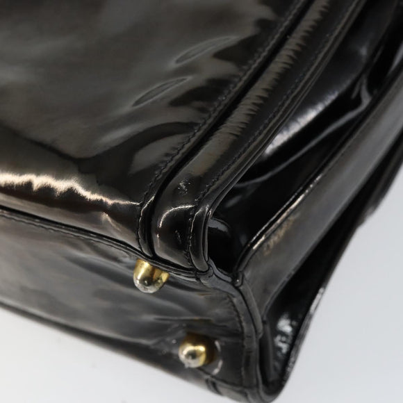 CHANEL Shoulder Bag Enamel Black Gold CC Auth bs30719