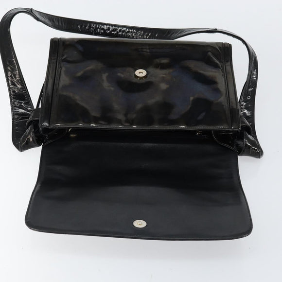 CHANEL Shoulder Bag Enamel Black Gold CC Auth bs30719