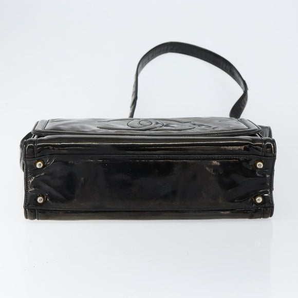 CHANEL Shoulder Bag Enamel Black Gold CC Auth bs30719