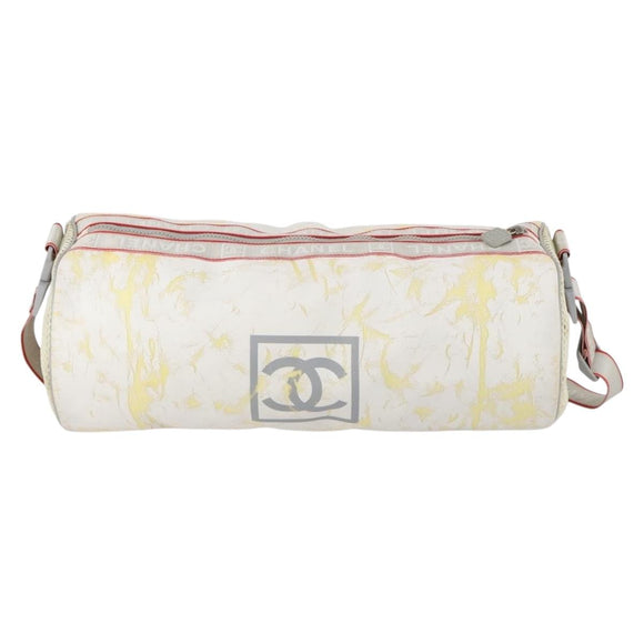 CHANEL Sports Line Shoulder Bag Vinyl White Silver CC Auth bs30721
