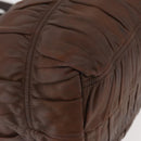 PRADA Gathered Hand Bag Leather Brown Gold Auth bs30722-9