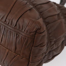 PRADA Gathered Hand Bag Leather Brown Gold Auth bs30722-16