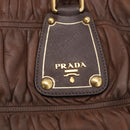 PRADA Gathered Hand Bag Leather Brown Gold Auth bs30722-17