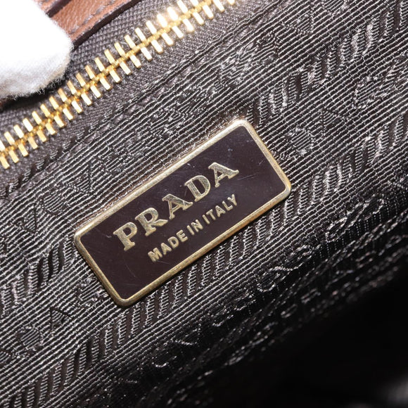 PRADA Gathered Hand Bag Leather Brown Gold Auth bs30722