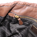 PRADA Gathered Hand Bag Leather Brown Gold Auth bs30722-20