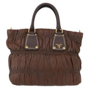 PRADA Gathered Hand Bag Leather Brown Gold Auth bs30722-13