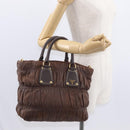 PRADA Gathered Hand Bag Leather Brown Gold Auth bs30722-22
