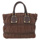 PRADA Gathered Hand Bag Leather Brown Gold Auth bs30722-2