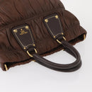 PRADA Gathered Hand Bag Leather Brown Gold Auth bs30722-6