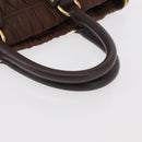 PRADA Gathered Hand Bag Leather Brown Gold Auth bs30722-7
