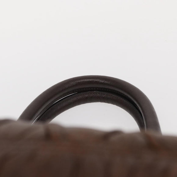 PRADA Gathered Hand Bag Leather Brown Gold Auth bs30722