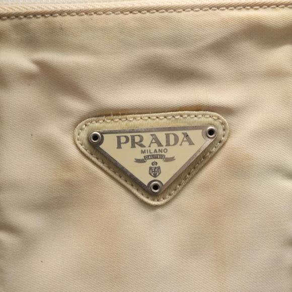PRADA Hand Bag Nylon White Silver Auth bs30724