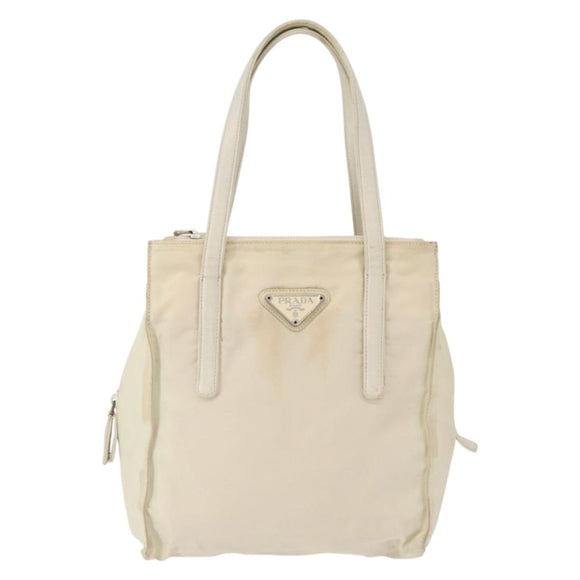 PRADA Hand Bag Nylon White Silver Auth bs30724