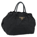 PRADA Hand Bag Nylon Leather Black Gold Auth bs30725-1