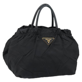 PRADA Hand Bag Nylon Leather Black Gold Auth bs30725