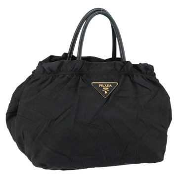 PRADA Hand Bag Nylon Leather Black Gold Auth bs30725