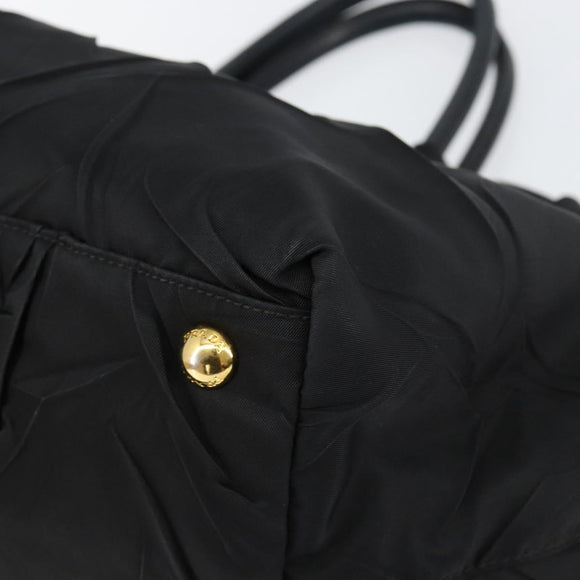 PRADA Hand Bag Nylon Leather Black Gold Auth bs30725