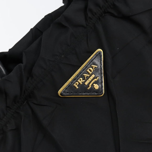 PRADA Hand Bag Nylon Leather Black Gold Auth bs30725