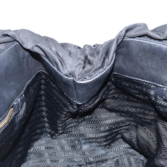 PRADA Hand Bag Nylon Leather Black Gold Auth bs30725