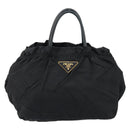 PRADA Hand Bag Nylon Leather Black Gold Auth bs30725-13