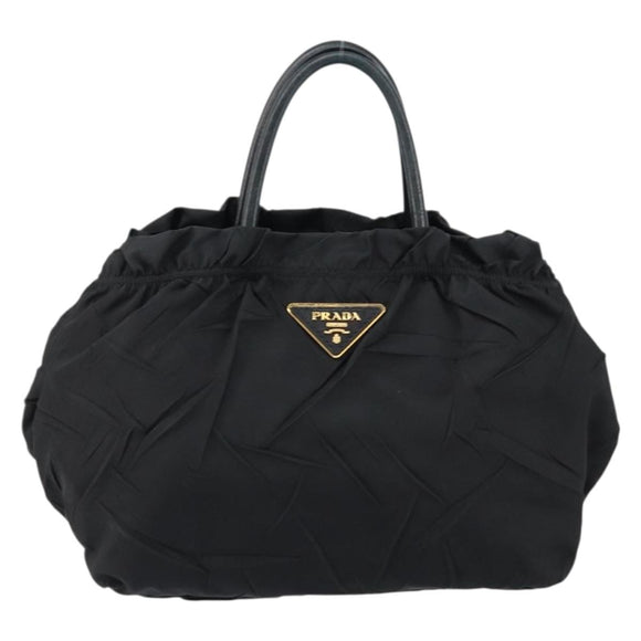 PRADA Hand Bag Nylon Leather Black Gold Auth bs30725