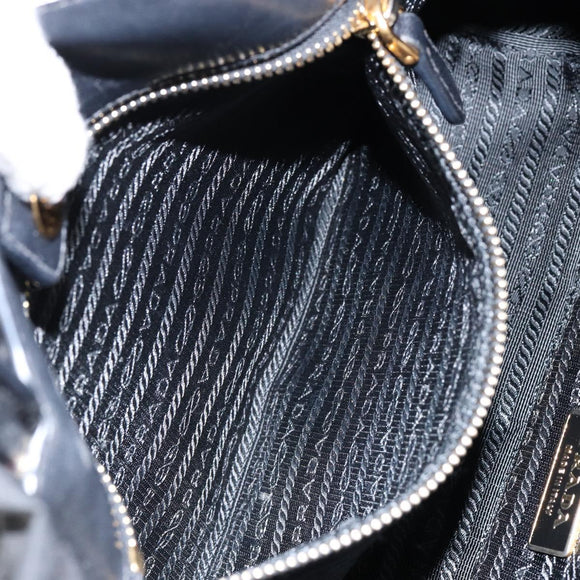 PRADA Hand Bag Nylon Leather Black Gold Auth bs30725