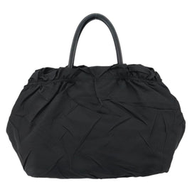 PRADA Hand Bag Nylon Leather Black Gold Auth bs30725 - 0