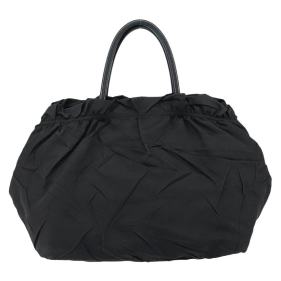 PRADA Hand Bag Nylon Leather Black Gold Auth bs30725