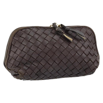 BOTTEGA VENETA INTRECCIATO Pouch Leather Brown Gold Auth bs30733