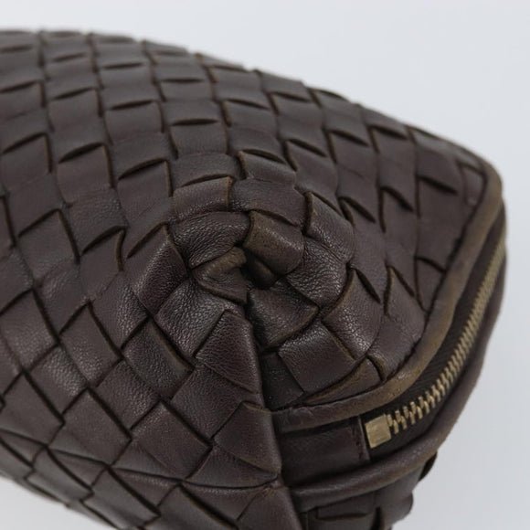 BOTTEGA VENETA INTRECCIATO Pouch Leather Brown Gold Auth bs30733