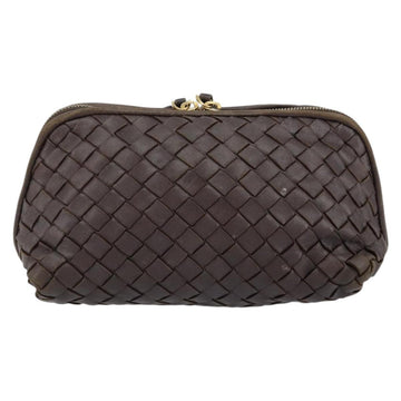 BOTTEGA VENETA INTRECCIATO Pouch Leather Brown Gold Auth bs30733 - 0