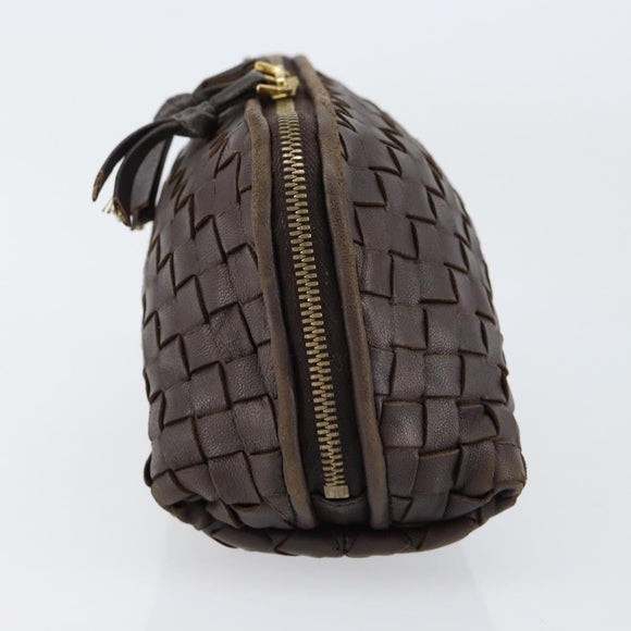 BOTTEGA VENETA INTRECCIATO Pouch Leather Brown Gold Auth bs30733